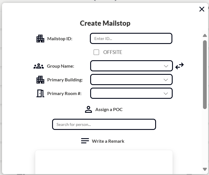 Create form with required fields and a person search