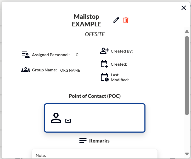 Detail view for a single MailStop
